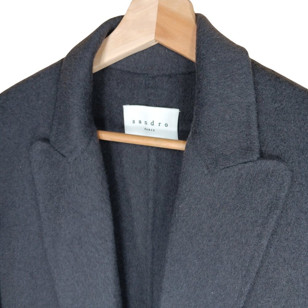 Sandro Wool Blend Long Single Breasted Trench Coat Jacket US 4 Small - Picture 3 of 9